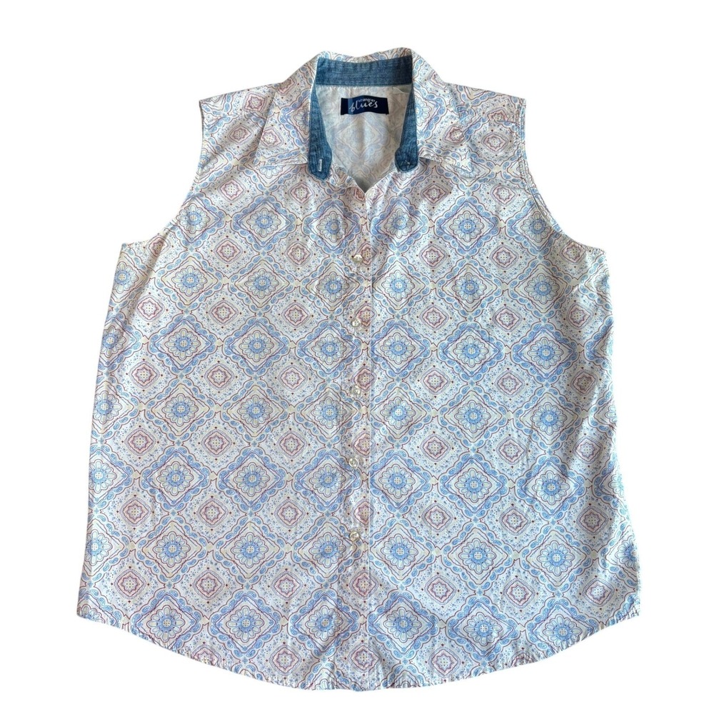 Wrangler Blues Women's Sleeveless Top Button Down Floral Print Collar Spring